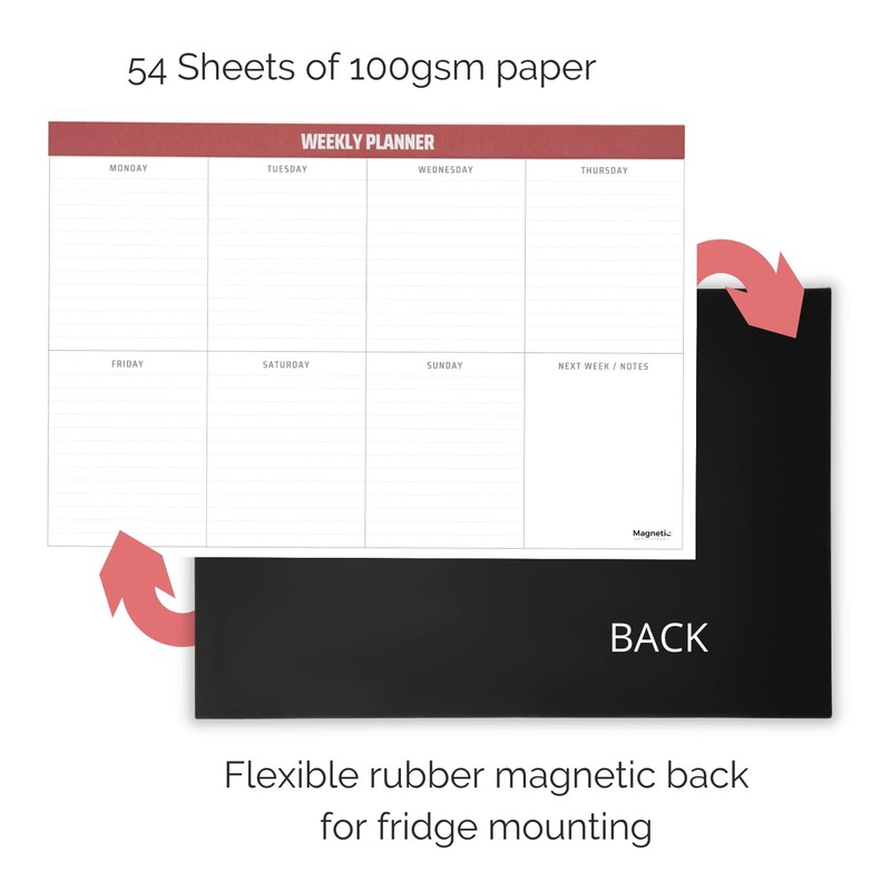 Magnetic Innovations Weekly Planner Notepad, Magnetic Backing for Fridge Mounting,