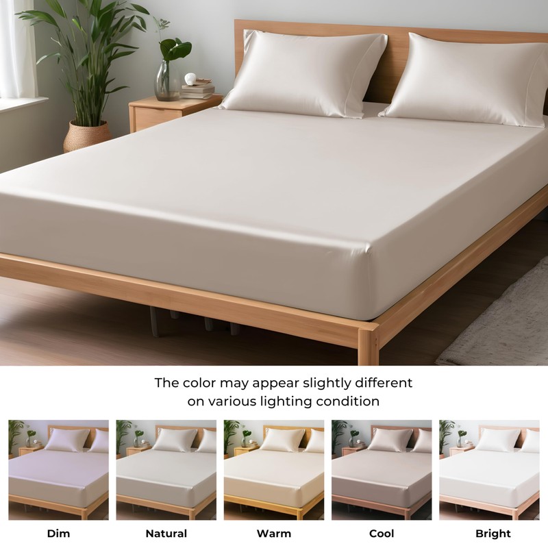 LINENWALAS Double Fitted Sheet 140x190 cm, 100% Organic Bamboo Silk