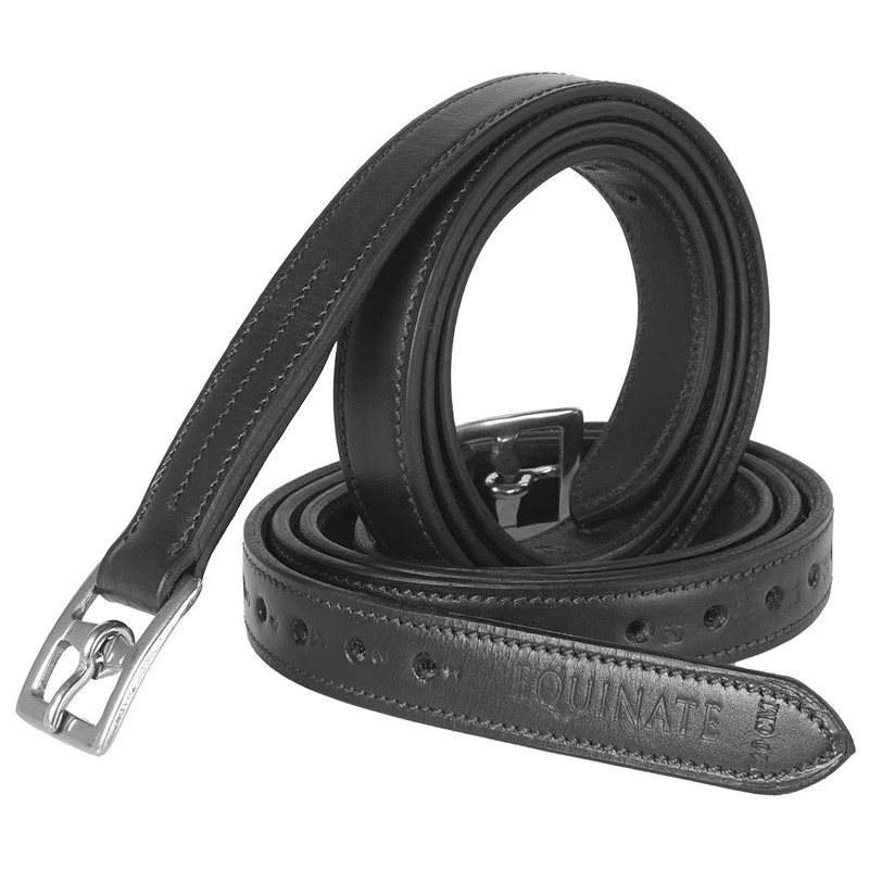Equinate Superior Leather Stirrup Straps with Stainless Steel Buckles Black