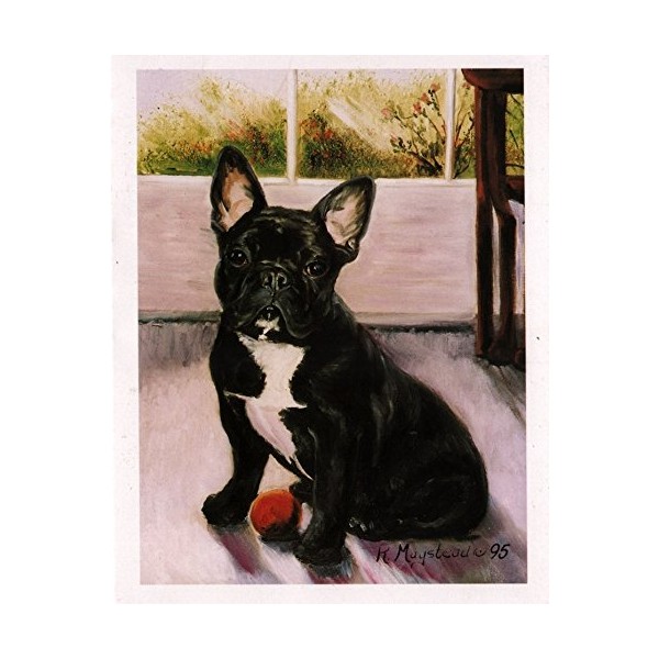Black French Bulldog with Red Ball Notecards