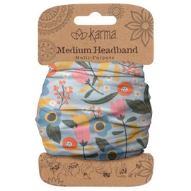 Karma Blue Poppy Headband for Women - Medium - Fabric Headband and Stretchy Hair Scarf - Colorful