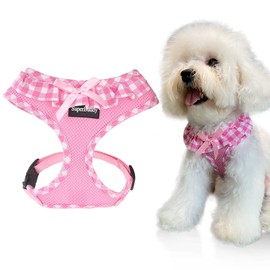 SuperBuddy Upgraded Soft Mesh Dog Harness, Super Breathable Lightweight Pet Harnesses for Puppy Outdoor Walking, Pink -XSmall