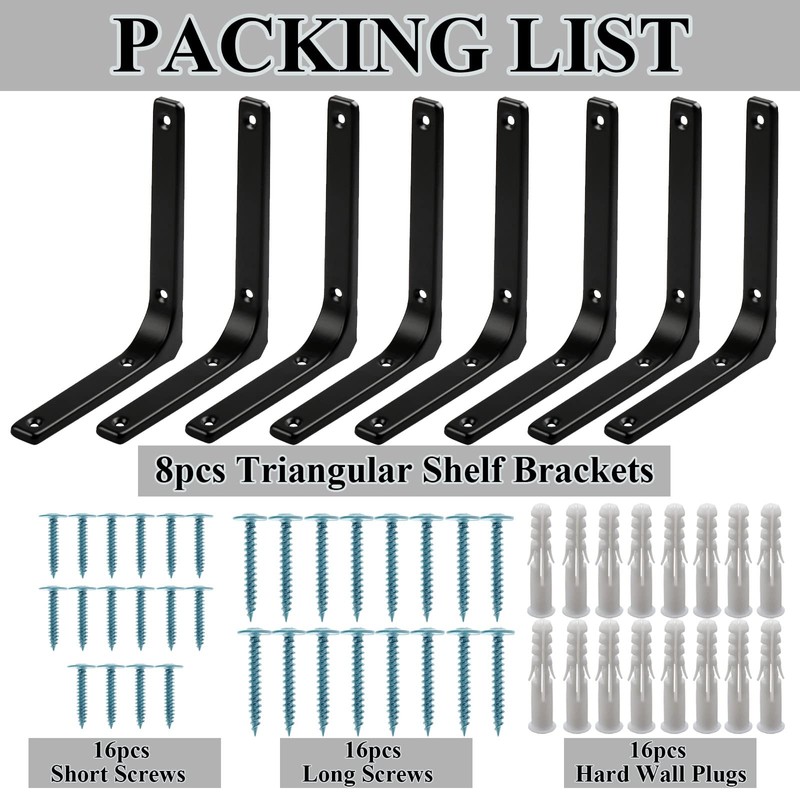 8 pcs Shelf Bracket , Triangle Support Wall Hanging,Space-Saving DIY