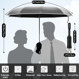 Copulan Windproof Compact Travel Umbrella,Large Strong but Light Portable and Automatic Folding Rain Umbrella, small inverted for travel size