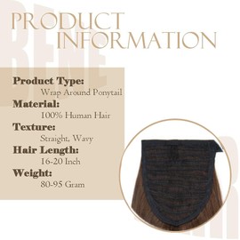 Benehair Real Hair Ponytail Extension, 100% Real Hair Braid Extensions, Wrap Around Ponytail for Women, Light Brown Ponytail Real Hair Hair Extensions, 50 cm, 95 g, #6