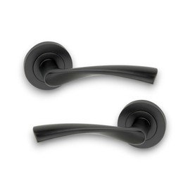 Infinity Decor Pair of Twisted Lever Latch Door Handles on Round Rose Set Matt Black Interior Pull Handles – Ideal for Residential and Office use