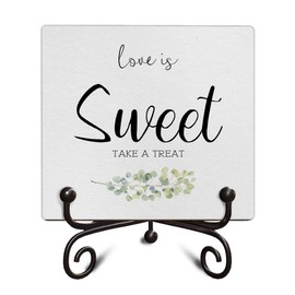 Love is Sweet Romance Wooden Signs Gift, Farmhouse Living Room Shelf Desk Bedroom Decor Plaques, for Lover Friends Coworker Funny Wooden Sign Gifts, 5 X 5 Inches, Eucalyptus Leaf-B15