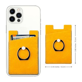 Phone Card Holder with Phone Ring, Ring Wallets Combine a Finger Grip, Phone Ring Stand & Credit Card Sleeve into Thin Phone Wallets Stick On Universal to Any Cell Phone - Bright Yellow