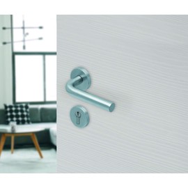 Beschläge Hamburg SBL 1100 Door Handles with Profile Cylinder Rosettes for Room Doors 54 mm Round in Matte Brushed Stainless Steel