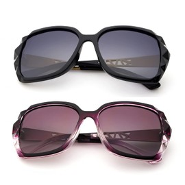 LECKIRUT Oversized Sunglasses for Women Polarized UV Protection Classic Fashion Ladies Shades Black Frame Gray Lens Purple
