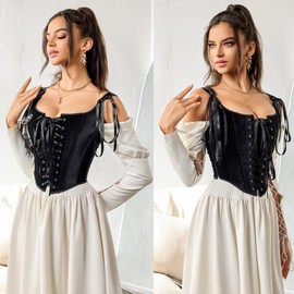 IZUS Steampunk Gothic Bustier Corset Tops for Women Velvet Push-Up Shapewear-Crop-Top Lace-up Bodice