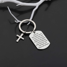 Gzrlyf Religious Key Chains Christian Dog Tags First Communion Gifts Confirmation gifts (may the holy spirit dwell in your heart and keep you strong...)