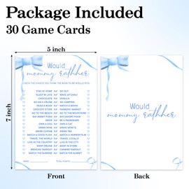 ZSHFMY Blue Bow Baby Shower Games for Boys, Would Mommy Rather Game Cards, Baby Shower Activity Gender Reveal Games Party Supplies, 30 Double-Sided Game Card Set -b15