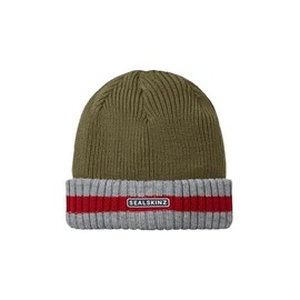 SEALSKINZ | Holkham | Unisex Waterproof Cold Weather Striped Roll Cuff Beanie Hat | for Everyday & Outdoor Activities | Warm Fleece Lining | Three-Layer Insulation Technology Olive