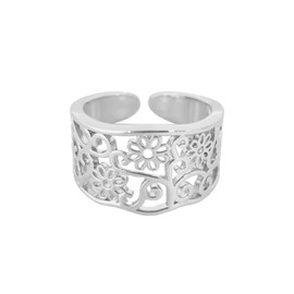 Hollow Flower Ring for Women Trendy Flower Cluster Adjustable Wrap Finger Rings Elegant Design Wedding Engagement Statement Middle Tail Open Band Comfort Fit Fashion Jewelry for Her Cocktail Party