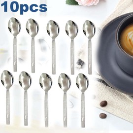 Buystarget 10pcs Teaspoons Set Stainless Steel Tea Spoons Food Grade Cutlery Spoons Set for Tea Coffee Dessert Home, Kitchen, Restaurant, Cafe Easy Clean Spoon Pattern Design Handle Silver
