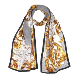 ANDANTINO 100% Mulberry Silk Long Scarf for Women Large Shawls for Headscarf and Neck- Oblong Hair Wraps with Gift Packed(Gold&Grey)