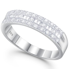 Newshe Jewellery Moissanite Wedding Bands for Women 925 Sterling Silver Eternity Rings Emerald Promise Engagement Size 5-10, stone, moissanite