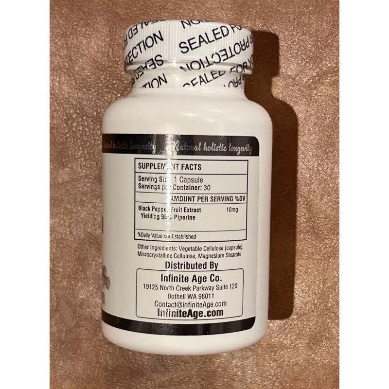 Infinite Age Infinite Absorption Piperine 30 Vegetable Capsules Exp 10/25