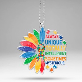 ARTSYWIX Autism Awareness Acrylic Ornament, Autism Car Hanging Ornament, Birthday Gift for Men Women, Gift for Support Disability Awareness on Mothers Day April, Pendant for Rear View Mirror Car