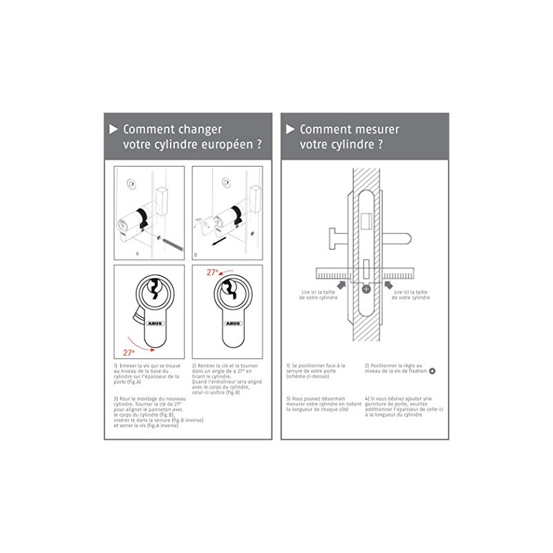 Abus Door Cylinder/Lock with Key, silver, 33464