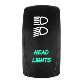 Laser Rocker Switch - HEADLIGHTS - Universal Off/On/On - 3 Position -12 Volt (green)