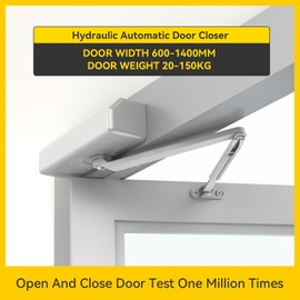 GEKRONE Automatic Door Closer Heavy Duty Hydraulic Aluminum Alloy Surface Mounted Home Door Closer Commerical UL 3-Hour Fire Rating ANSI Grade 1 Adjustable Speed Spring Size 2-5 Door Weight 44-330 Lbs