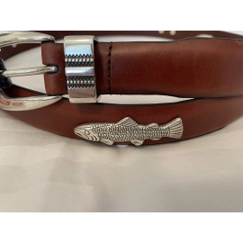 Enmon Brown Leather Belt With Fishing Conchos 28,30,32,44,46