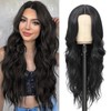 LUVEUNI Black Wigs for Women Middle Part Long Wavy Wig