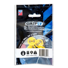 Gripit Yellow Plasterboard Fixings - Pack of 4 - Heavy Duty Plasterboard Fixings for Drywall & Stud Walls, Holds Up to 71kg - Ideal for Blinds, Curtains, Mirrors & Frames - Easy Install & UK Designed