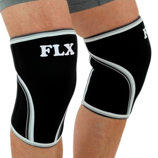 Pair of FLX 7mm Neoprene Compression Knee Sleeve Packs. Ideal for Powerlifting, Squats, Crossfit, etc. Prevent Injuries and Pain