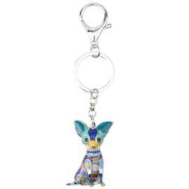 BONSNY Cadena de aleación esmaltada Chihuahua llaveros para mujer, joyería de coche, bolso de mano, Azul, chihuahua size :47mm x 34mm Charm size approximat
