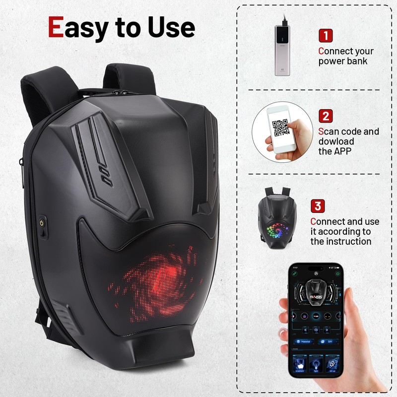 RKV86 Motorcycle Backpack for Men LED Backpack, DIY Programming GIFs,