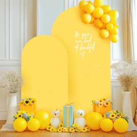 7.2FT Yellow Arch Backdrop Cover - Polyester Fitted Wedding Arch Stand Covers Round Top Chiara Arch Backdrop Cover for Birthday Party Banquet Photo Background Decoration