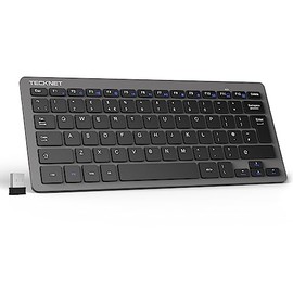 TECKNET Teclado inalámbrico de 2.4 G, pequeño teclado inalámbrico con teclas de acceso rápido multimedia, mini teclado inalámbrico compacto, batería de 12 meses, compatible con PC, computadora