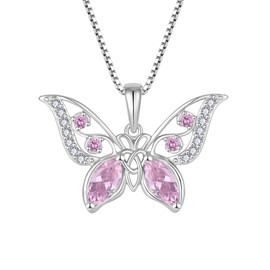 FYNSBLE Celtic Knot Butterfly Necklace for Women Sterling Silver Pink Tourmaline October Birthstone Irish Pendant Necklace Hypoallergenic Jewelry for Women Mother Her