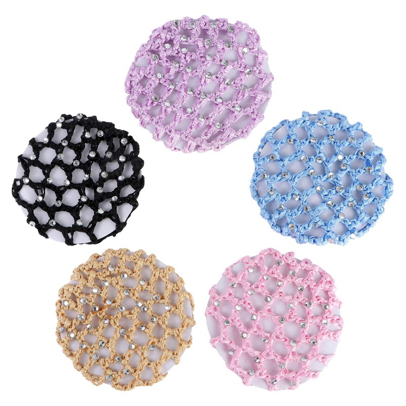 FRCOLOR Elastic Hair Snood Net 5 Pack Handmade Crochet Hairnet