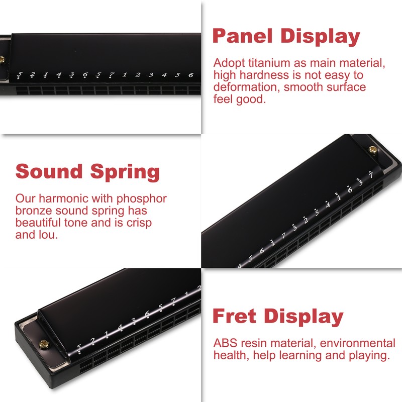 Harmonica Professional Harp Armonica Key of C 24 Hole Polyphony