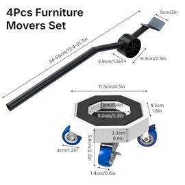 HASTHIP® Ruedas para Muebles Pesados, Juego de Herramientas para Elevar y Mover con Ruedas Giratorias 360° y Freno, Palanca y Varilla de Extensión par