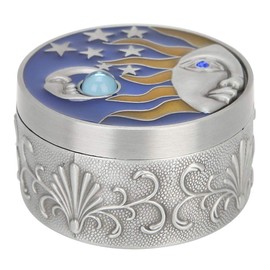Round Jewelry Box, Jewelry Storage Box, Vintage Star Moon Pattern Trinket Box Decorative Tin Gift with Lids Flannelette Lining for Ring Necklaces Earrings Keepsake Organizer Home(Pewter)