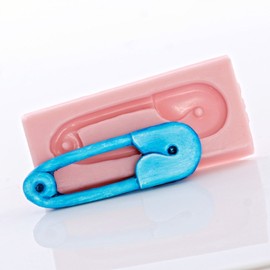 Baby Diaper Pin Silicone Mold use with Fondant, Candy, Food Safe, Polymer Clay, Resin Mold and Epoxy. Perfect size for baby shower cupcake toppers.
