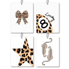 Exqcom Coquette Bow Leopard Car Air Freshener 4 Pcs, Trendy Lucky 8 Ball Star Cheetah Print Hanging Scents Air Freshener for Women Girls Gifts, Cute Scented Car Accessories Decor for Girls Room Dorm
