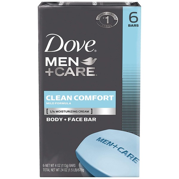 Dove Men+Care Clean Comfort Body+Face Bar, 4 Ounce, 6 Count (Pack of 2)