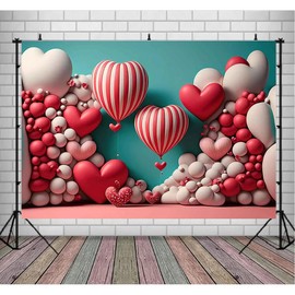 3D Heart Balloons Valentine's Day Backdrops for Photography Princess Girl's Birthday Party Decorations Baby Bridal Shower Mother's Day Lovers Wedding Party Background (5X3FT)