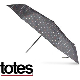 totes Basic Auto Open Umbrella 42"  Arc. Colorful Dots On Black NEW