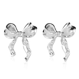 Gold Silver Bow Earrings, Classic Ribbon Bow Stud Earrings, Cute Bow Knot Earrings for Women and Girls, Jewellery Gift, Alloy Steel