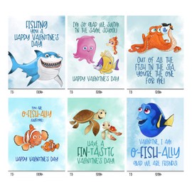 Nemo Fish Themed Valentines Day Card for Kids School Classroom Party Exchange (Set of 24) Bulk Valentine's Lot for Friends Work School Class