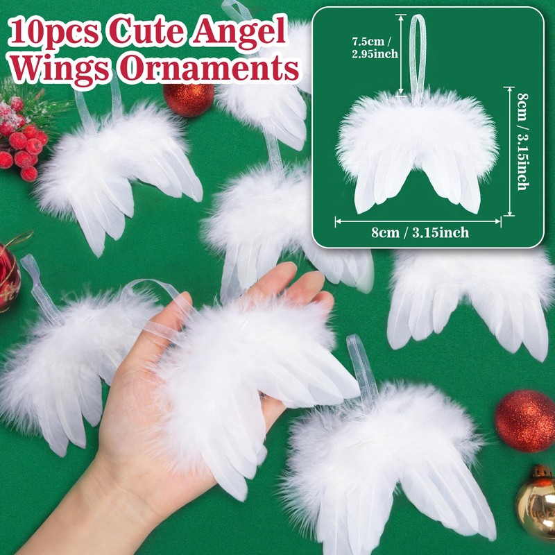 Becellen 10Pcs Christmas Tree Decorations, White Mini Christmas Angel Wings
