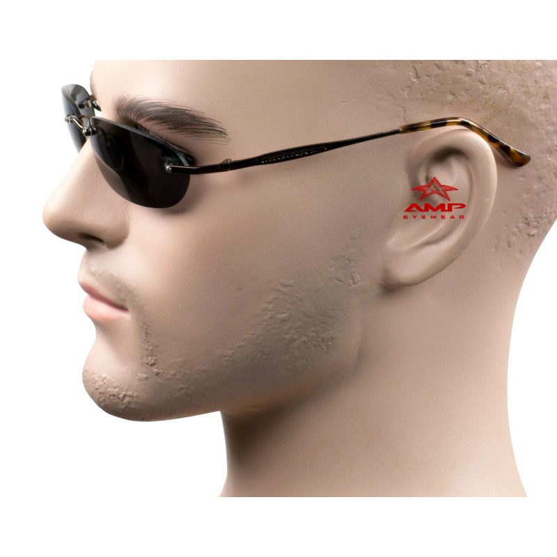 AMP Small Rimless Oval Neo Matrix Style Sunglasses Metal Super