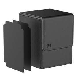 Pulchra Trading Card Box with 2 Dividers for 110 Cards, Deck Box - Card Holder for Playing Cards for Collecting and Exchanging (LOGO-M Design, Black)